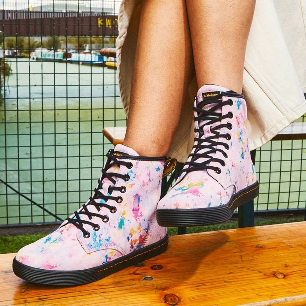 Dr. Martens Sheridan Pink Confetti Suede Lace-Up Boots Women’s Size 7 - Picture 2 of 16